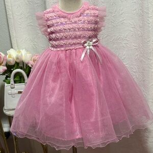 Pink Tulle Dress with Floral Accents